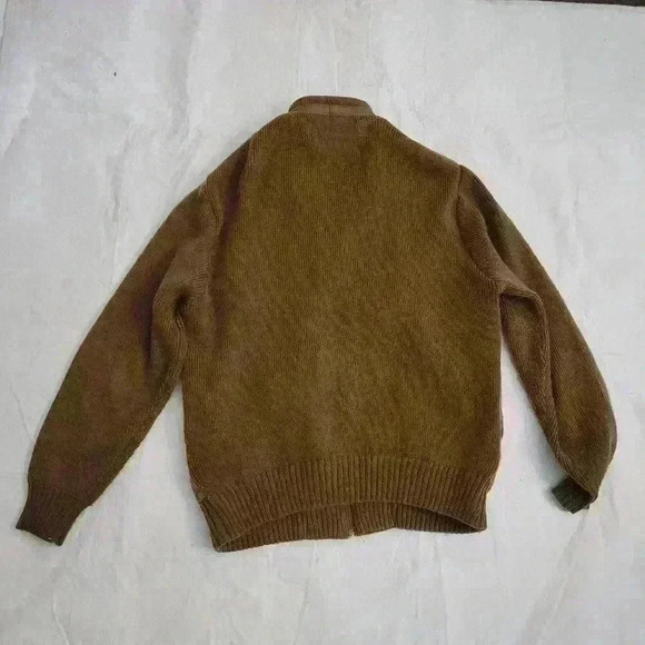 Vintage Leather & Knit Bomber Jacket 80s/90s Mixed Media Zip-Up Brown Retro M - Picture 13 of 13